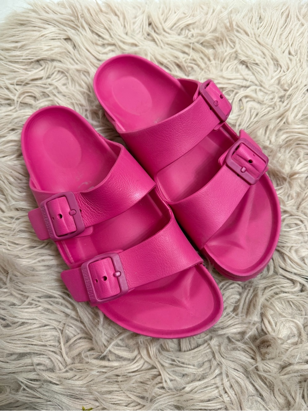 Women’s Birkenstock Pink Double-Strap Slide Sandals - Picture 2 of 3